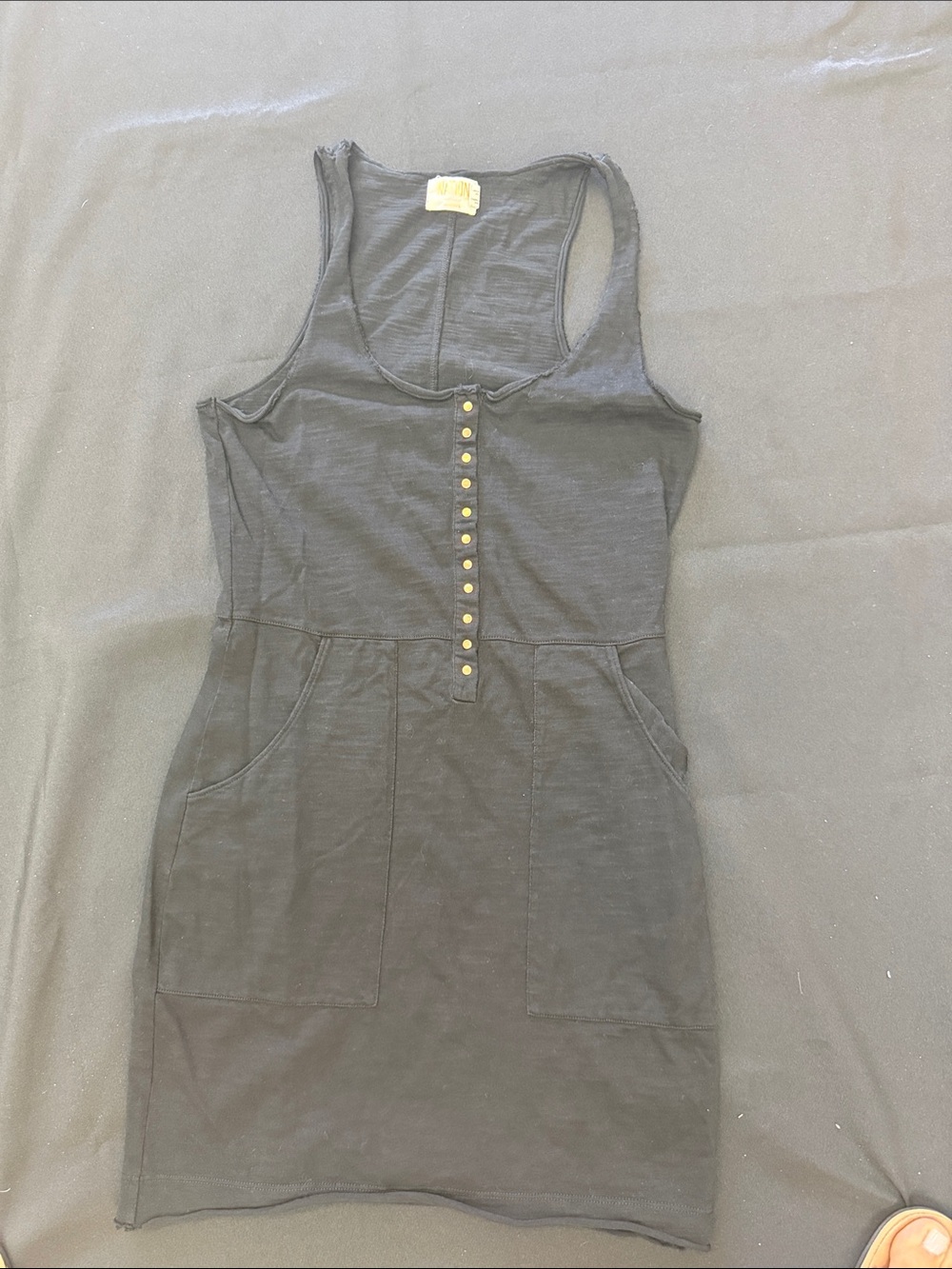 Nation LTD Black Sleeveless Cotton mini Dress with Gold Buttons and pockets